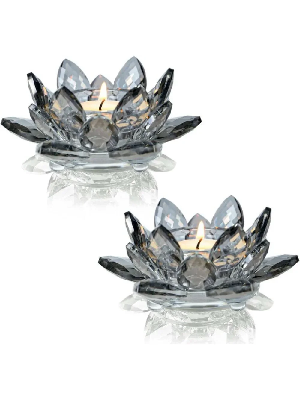 Elegant Black Crystal Tealight Candle Holders - 2-Piece Set for Table Decor